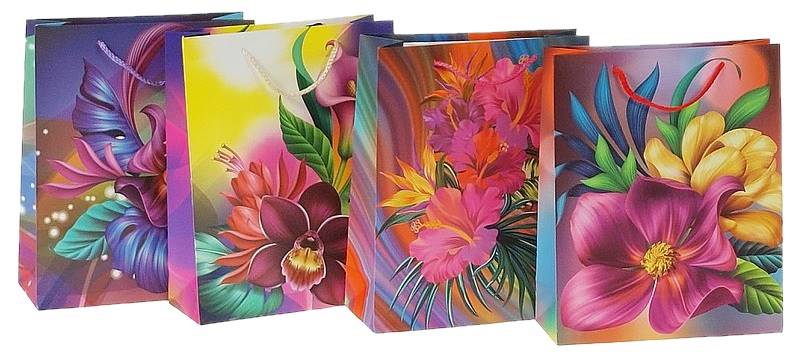 8423 Torba torebka prezentowa kolorowe kwiaty 31,5 x 25 x 10 cm 