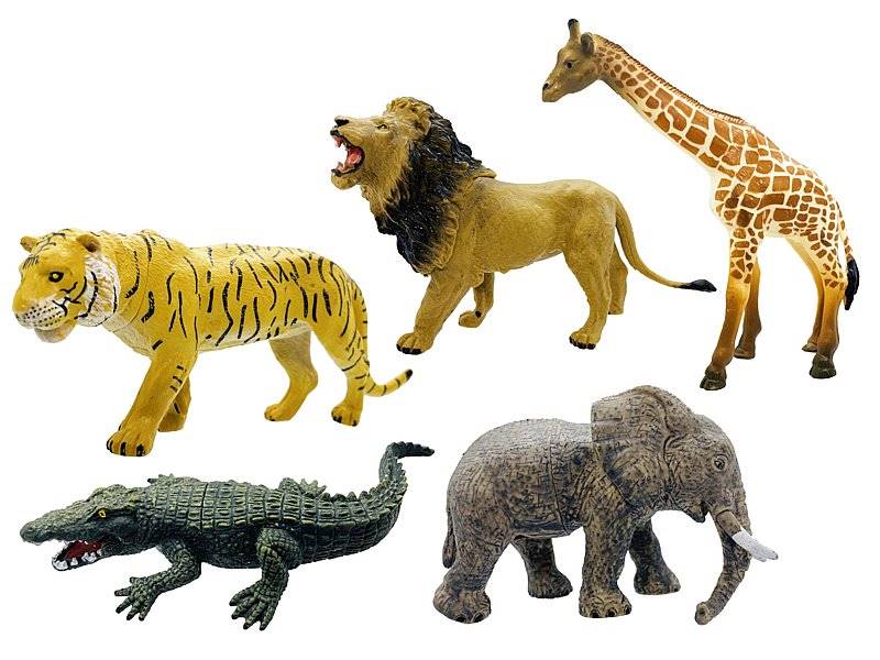 2630 Zestaw figurek dzikich zwierząt safari dżungla lew słoń krokodyl 5 szt