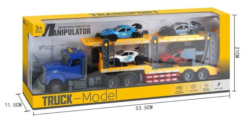 5928 Ciężarówka laweta z samochodzikami zestaw aut TIR dźwięk światło