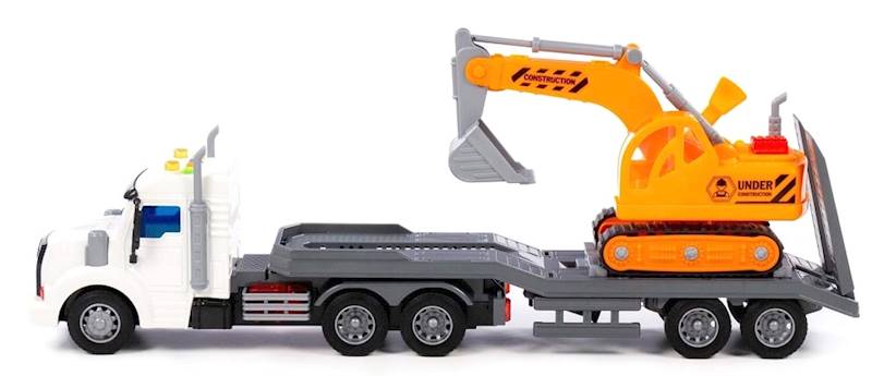 84016 Ciężarówka z koparką – zestaw pojazdów budowlanych laweta tir zabawka