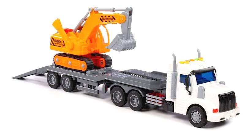 84016 Ciężarówka z koparką – zestaw pojazdów budowlanych laweta tir zabawka