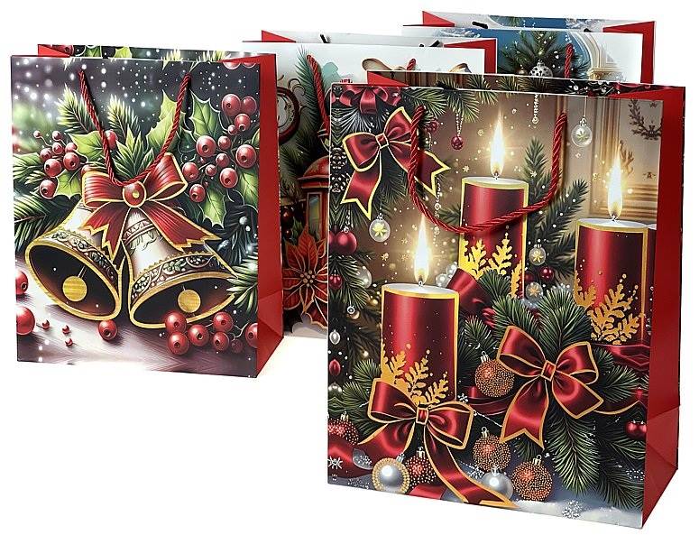 8991  Torba torebka prezentowa świąteczna Boże Narodzenie 32 x 26 x 12 cm