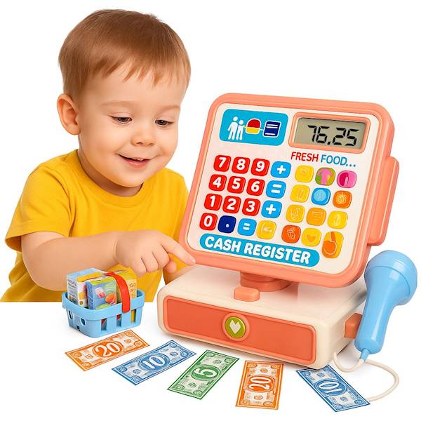 7595 Kasa Fiskalna dla Dzieci z Dźwiękiem i Światłem Skaner Pieniądze