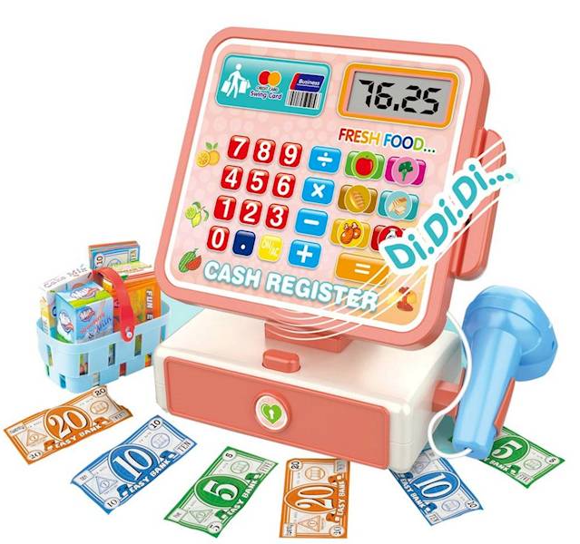 7595 Kasa Fiskalna dla Dzieci z Dźwiękiem i Światłem Skaner Pieniądze