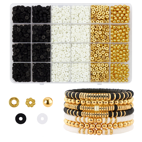 5648 Zestaw koralików do bransoletek czarne białe złote biżuteria 