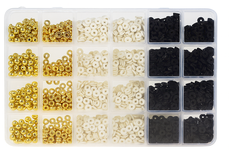 5648 Zestaw koralików do bransoletek czarne białe złote biżuteria 