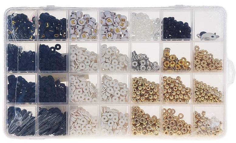 5655 Zestaw koralików do bransoletek czarne białe złote literki biżuteria