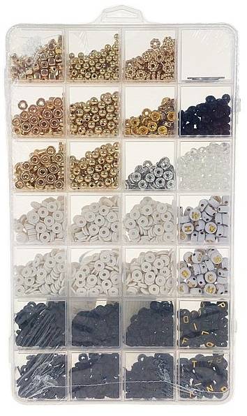 5655 Zestaw koralików do bransoletek czarne białe złote literki biżuteria