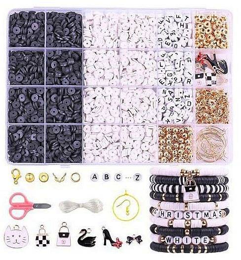 5662 Zestaw koralików do bransoletek literki, charmsy, gumka biżuteria 