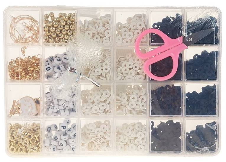 5662 Zestaw koralików do bransoletek literki, charmsy, gumka biżuteria 