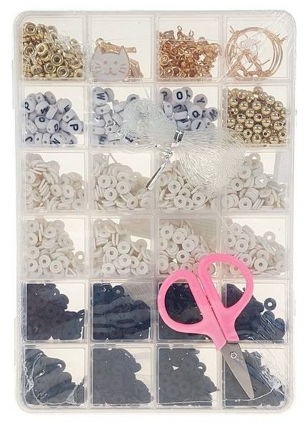 5662 Zestaw koralików do bransoletek literki, charmsy, gumka biżuteria 