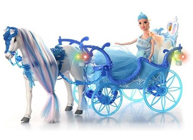 0569 KARETA DLA LALEK + KOŃ CHODZĄCY  LALKA KAROCA 