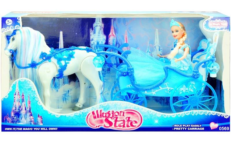 0569 KARETA DLA LALEK + KOŃ CHODZĄCY  LALKA KAROCA 