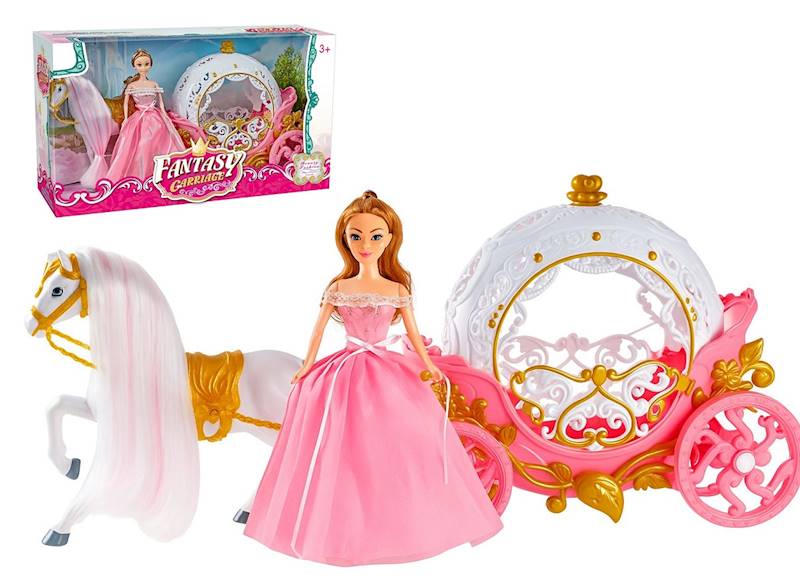 9844 Zestaw Lalka z Karetą i Konikiem na Baterie Koń Chodzący Duża Kareta