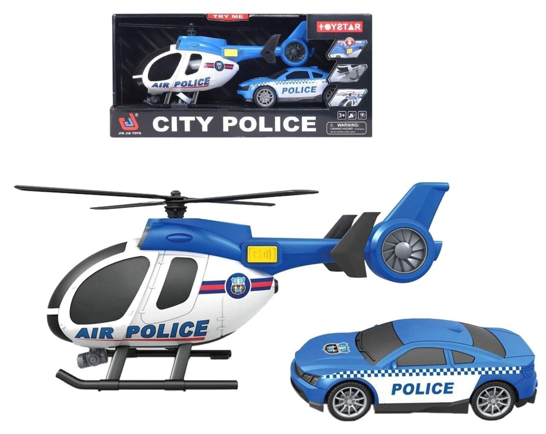 0496 Zestaw policyjny helikopter + samochód policyjny światło dźwięk 