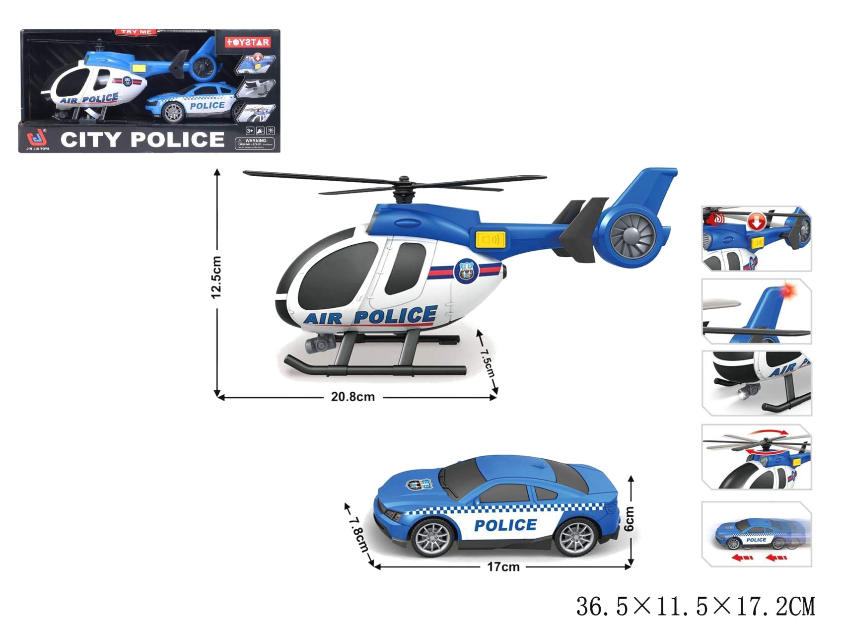 0496 Zestaw policyjny helikopter + samochód policyjny światło dźwięk 