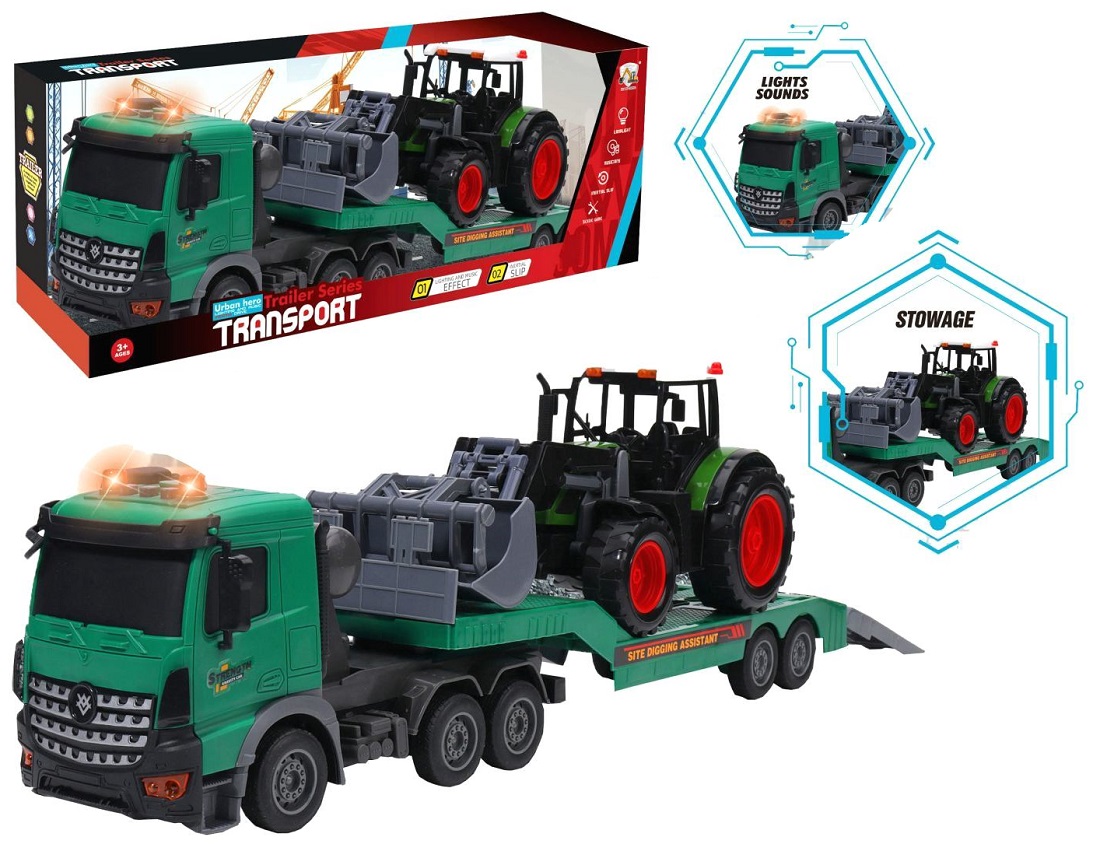 4341 Zestaw Transporter z traktorem ciężarówka z lawetą + traktor z ładowarką