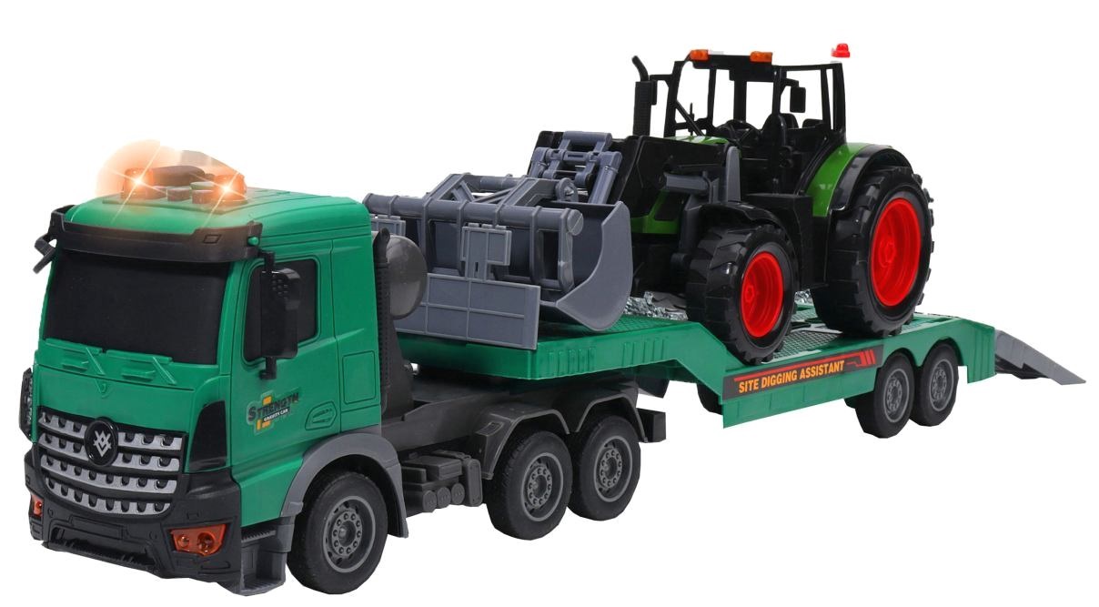 4341 Zestaw Transporter z traktorem ciężarówka z lawetą + traktor z ładowarką