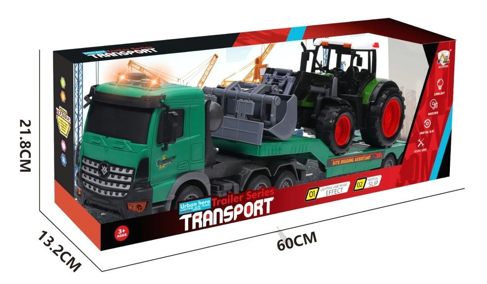 4341 Zestaw Transporter z traktorem ciężarówka z lawetą + traktor z ładowarką