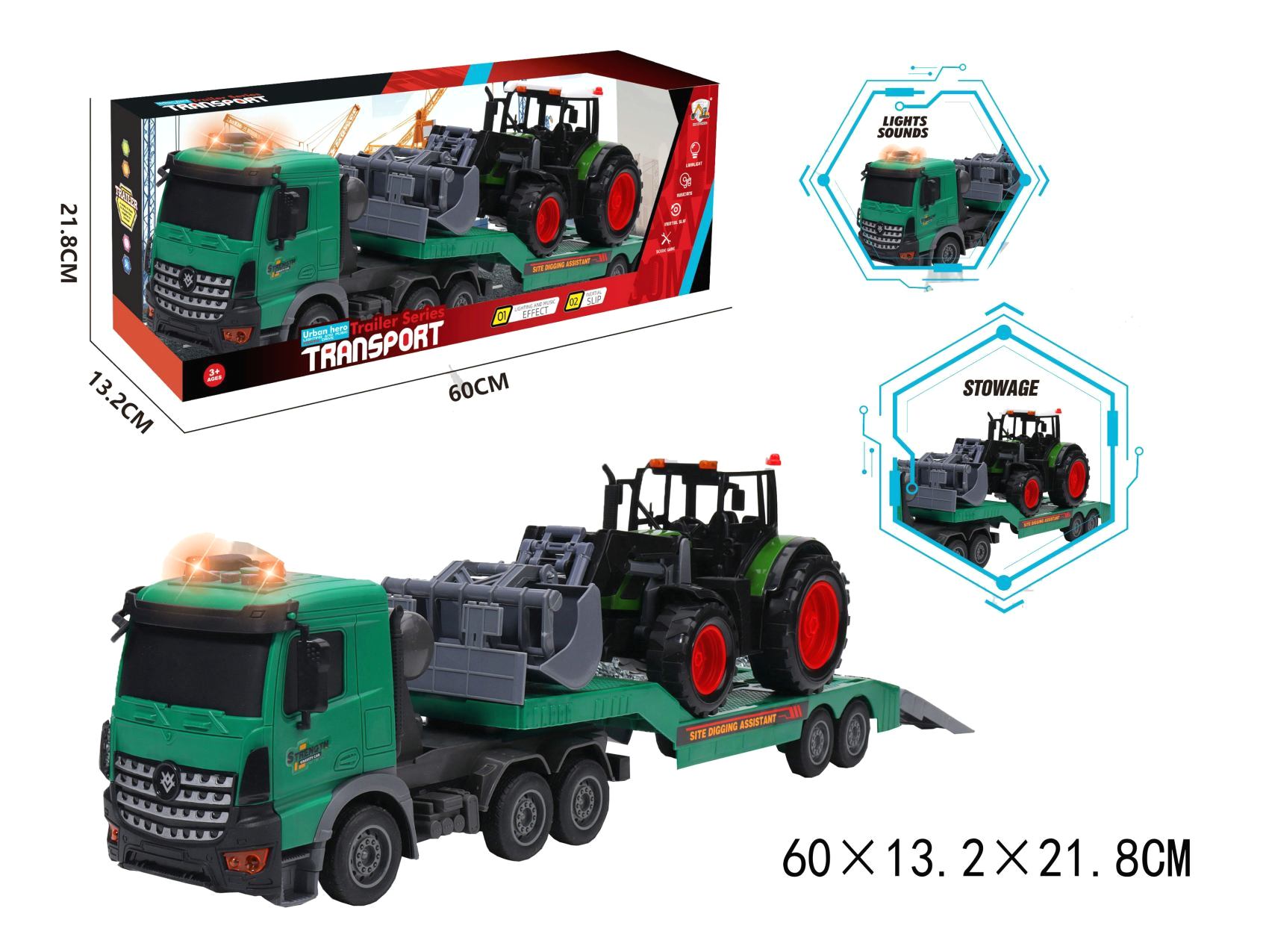 4341 Zestaw Transporter z traktorem ciężarówka z lawetą + traktor z ładowarką