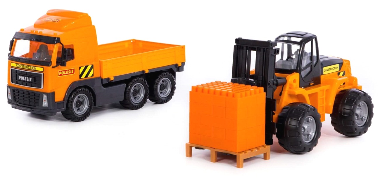 36858 Zestaw budowlany Polesie ciężarówka + wózek widłowy z paletą Auto budowlane
