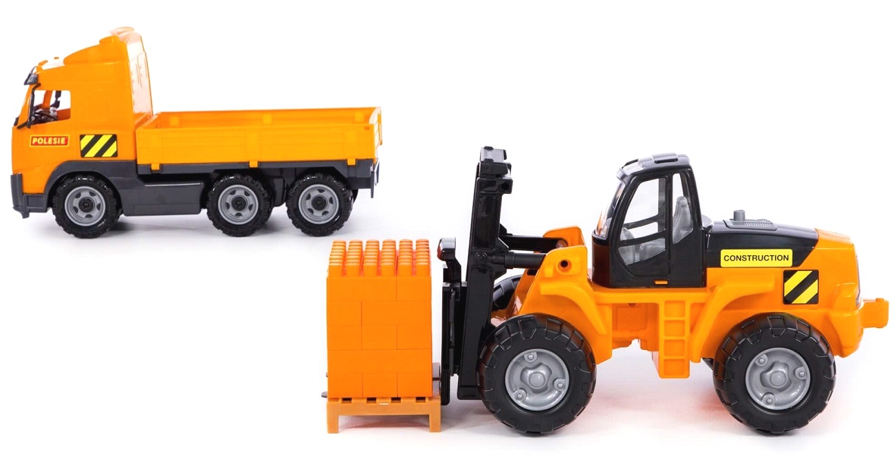 36858 Zestaw budowlany Polesie ciężarówka + wózek widłowy z paletą Auto budowlane