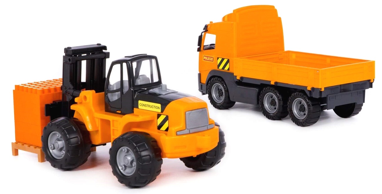 36858 Zestaw budowlany Polesie ciężarówka + wózek widłowy z paletą Auto budowlane