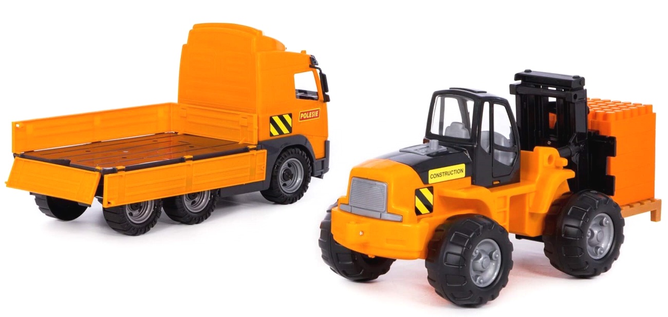 36858 Zestaw budowlany Polesie ciężarówka + wózek widłowy z paletą Auto budowlane