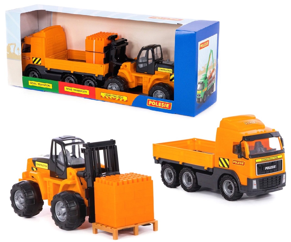 36858 Zestaw budowlany Polesie ciężarówka + wózek widłowy z paletą Auto budowlane
