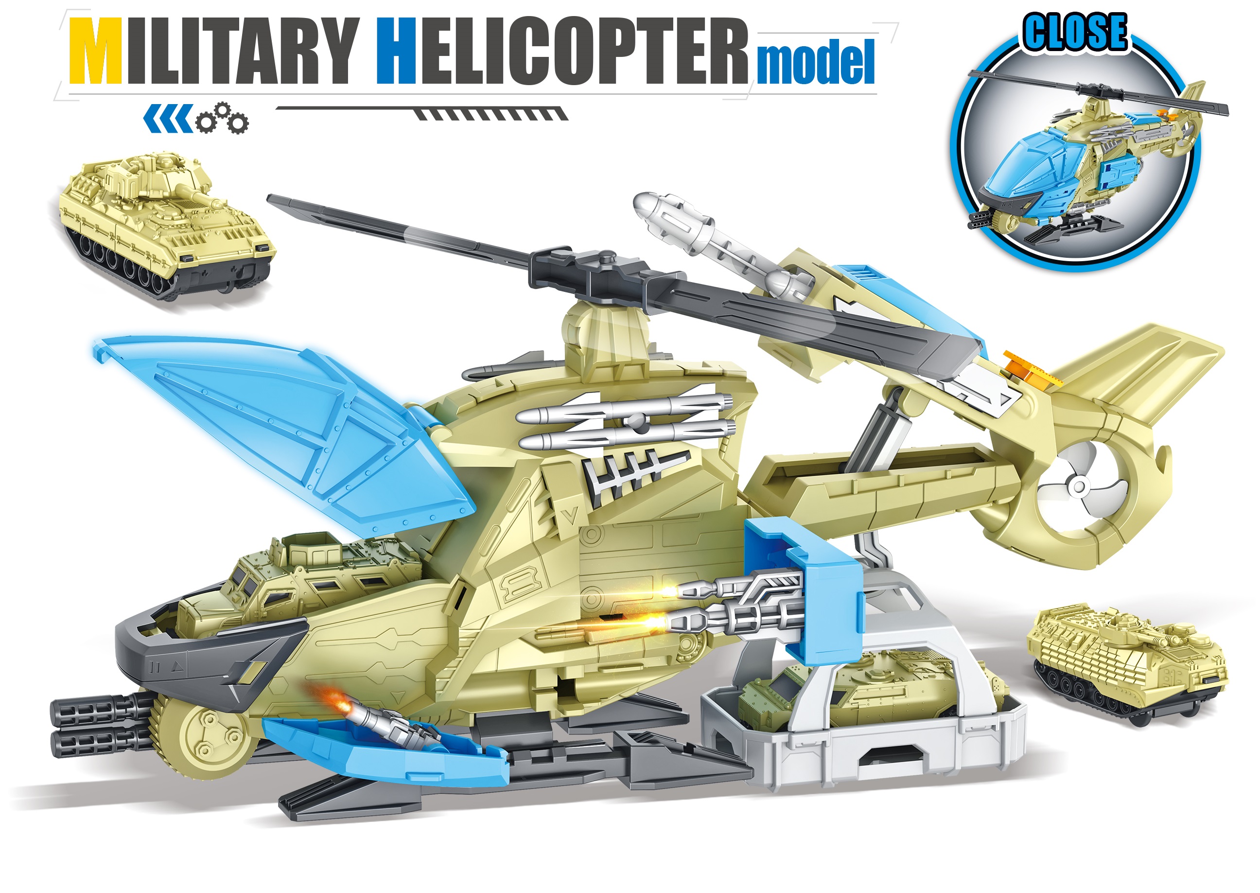 * 2037 Helikopter Wojskowy Zabawka dla Dzieci + Pojazd Militarny Wojsko