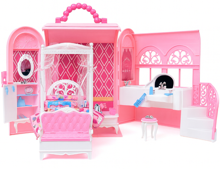 * 2082 Luksusowy Domek dla Lalek Walizka Różowy Meble Akcesoria