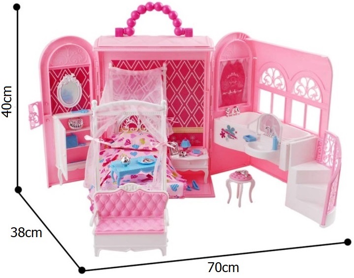 * 2082 Luksusowy Domek dla Lalek Walizka Różowy Meble Akcesoria