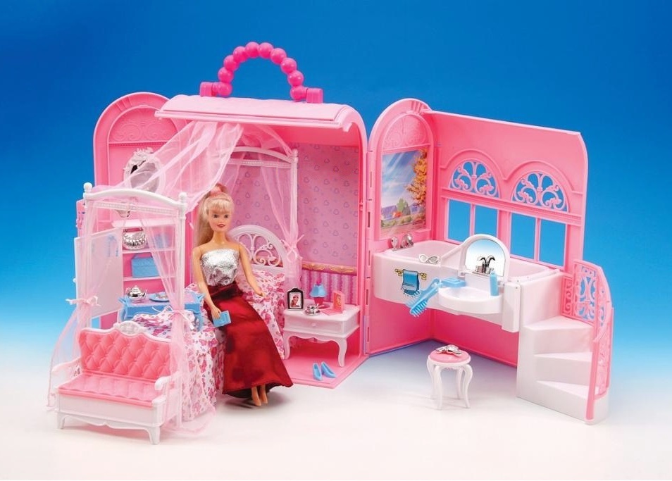 * 2082 Luksusowy Domek dla Lalek Walizka Różowy Meble Akcesoria