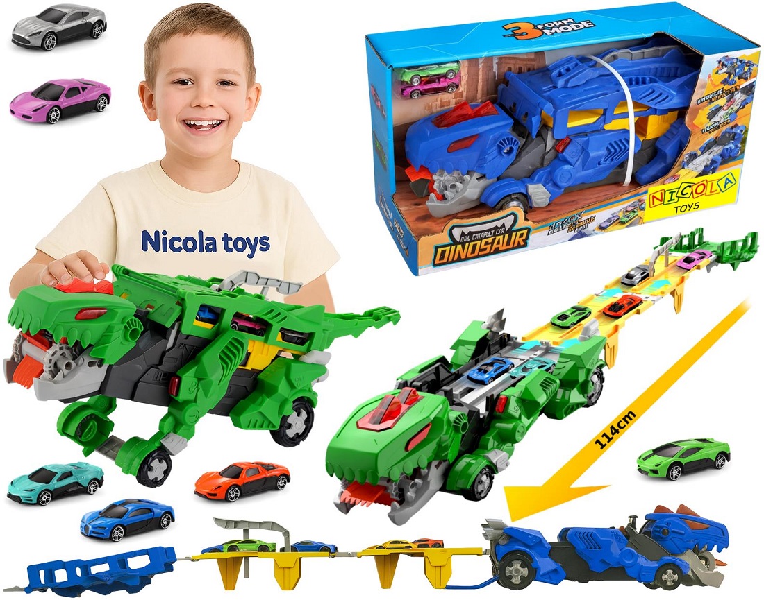 * 2051 Dinozaur Transporter Samochodów Tir Laweta Zestaw Autek 114cm XXL