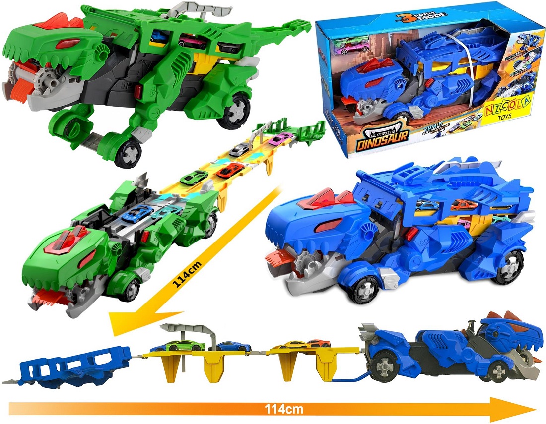 * 2051 Dinozaur Transporter Samochodów Tir Laweta Zestaw Autek 114cm XXL