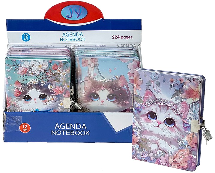 7414 Notes pamiętnik z kłódką błyszczące kotki w kratkę format B6 