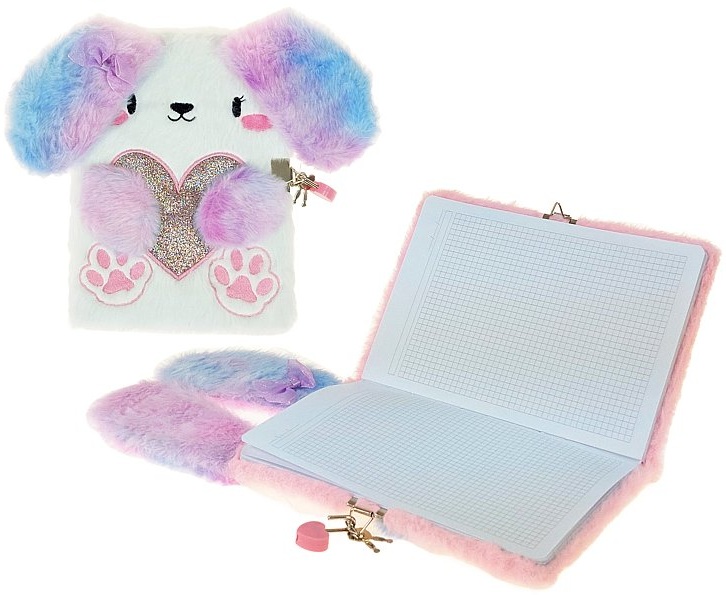 0063 Notes pamiętnik na kłódkę pluszowy Miś tęczowe uszka A5 