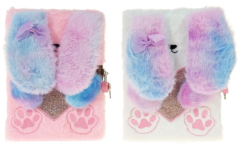 0063 Notes pamiętnik na kłódkę pluszowy Miś tęczowe uszka A5 