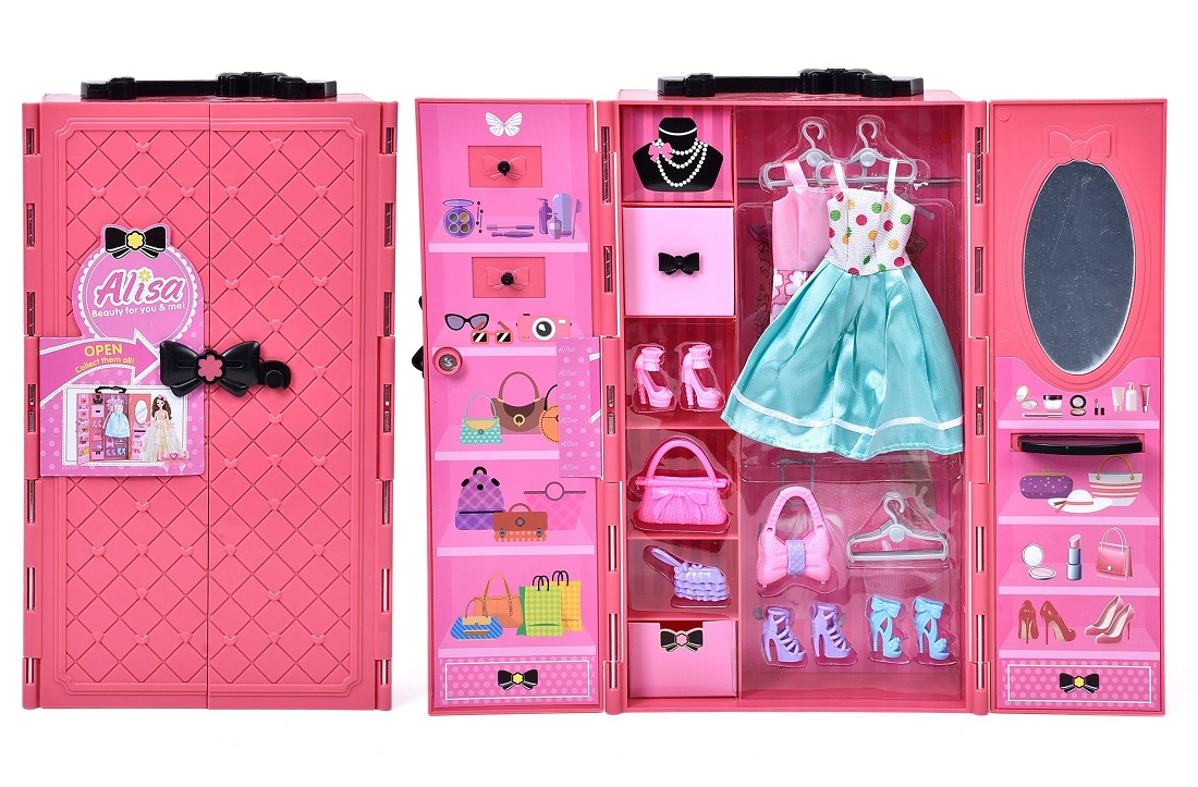 * 2068 Szafa dla lalek z akcesoriami garderoba zestaw modowy dla dziewczynek