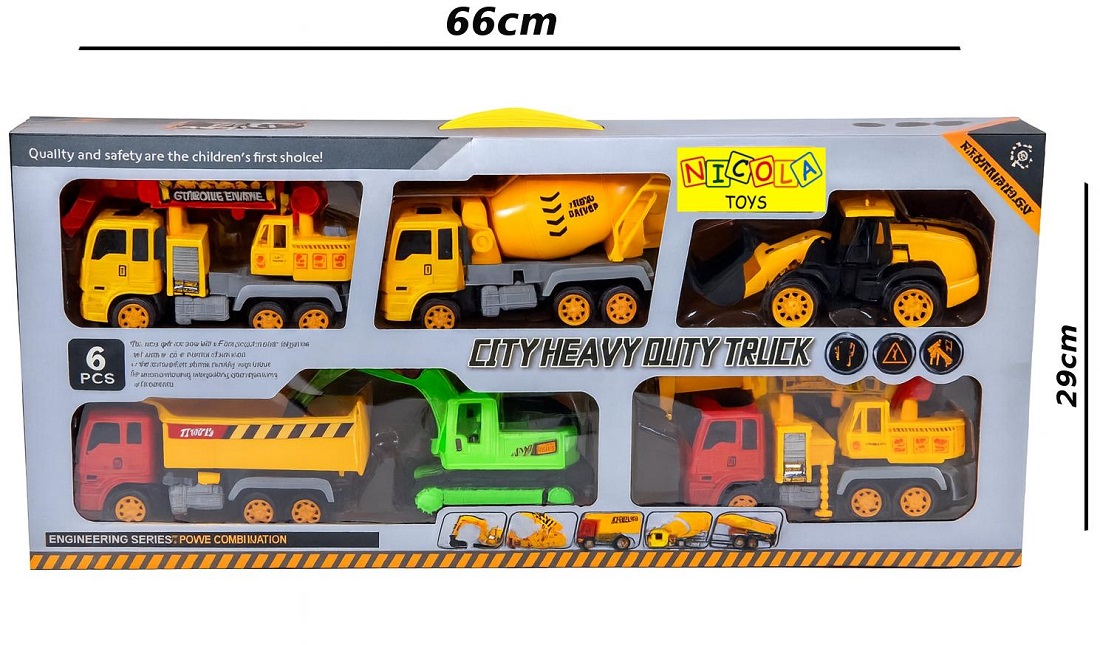 * 2044 Zestaw pojazdów budowlanych 6w1 betoniarka koparka dźwig wywrotka ciężarówka