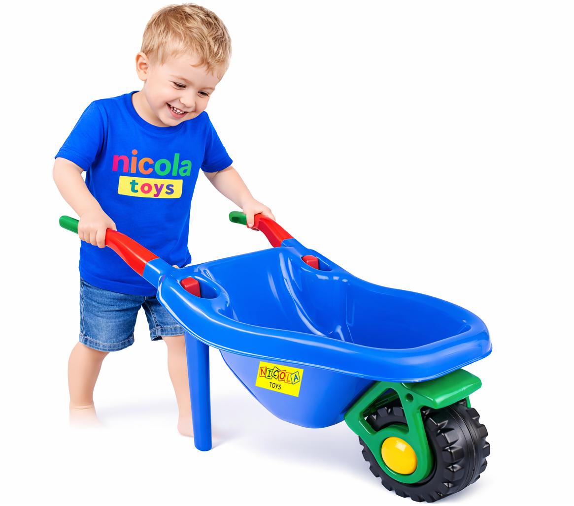 2112 Zestaw do piasku taczka wózek z rączką konewka wiaderko łopatka grabki sitko foremki Niebieski