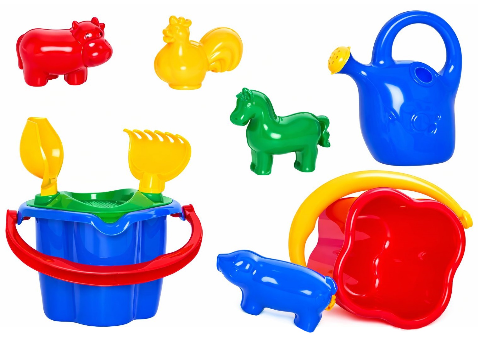 2112 Zestaw do piasku taczka wózek z rączką konewka wiaderko łopatka grabki sitko foremki Niebieski