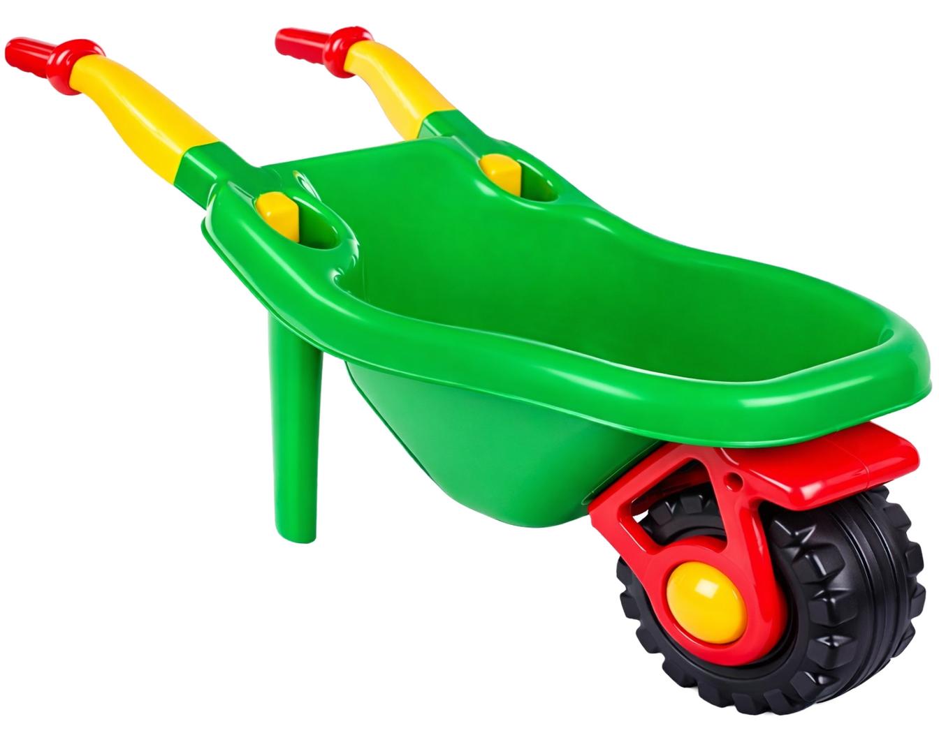 2129 Zestaw do piasku taczka wózek z rączką konewka wiaderko łopatka grabki sitko foremki Zielony