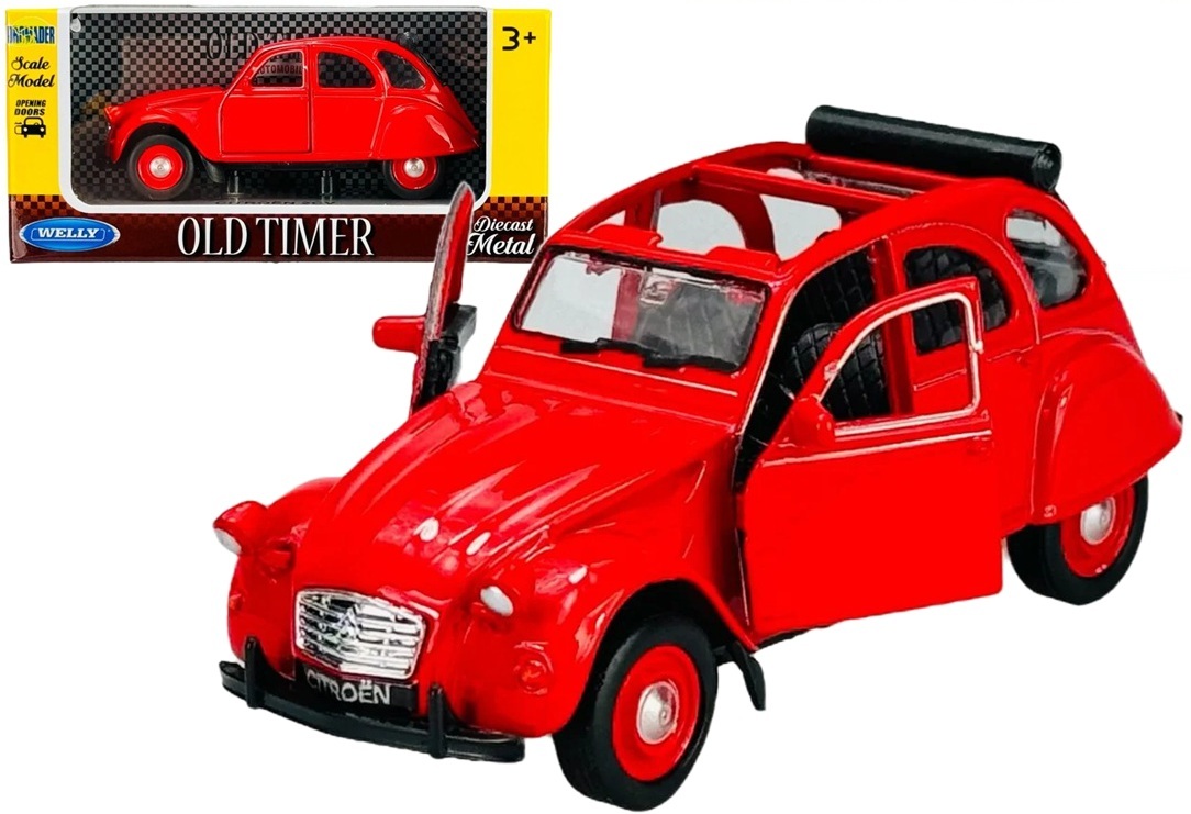 1:34 Metalowy model Welly Citroen 2 CV czerwony Old Timer