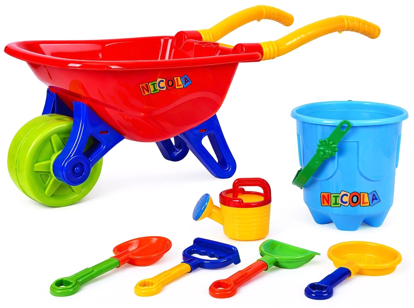 2259 Wielki zestaw XXL zabawek do piaskownicy Taczka wózek z rączką wiaderka łopatki grabki konewki młynek sitko