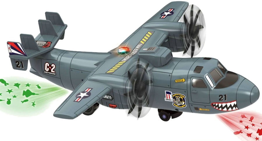 9000 Samolot wojskowy zabawkowy dla dzieci LED + dźwięk ruchome śmigła 