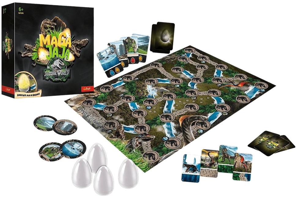 9024 Gra rodzinna planszowa Magajaja, Jurassic World świecące jaja Trefl 