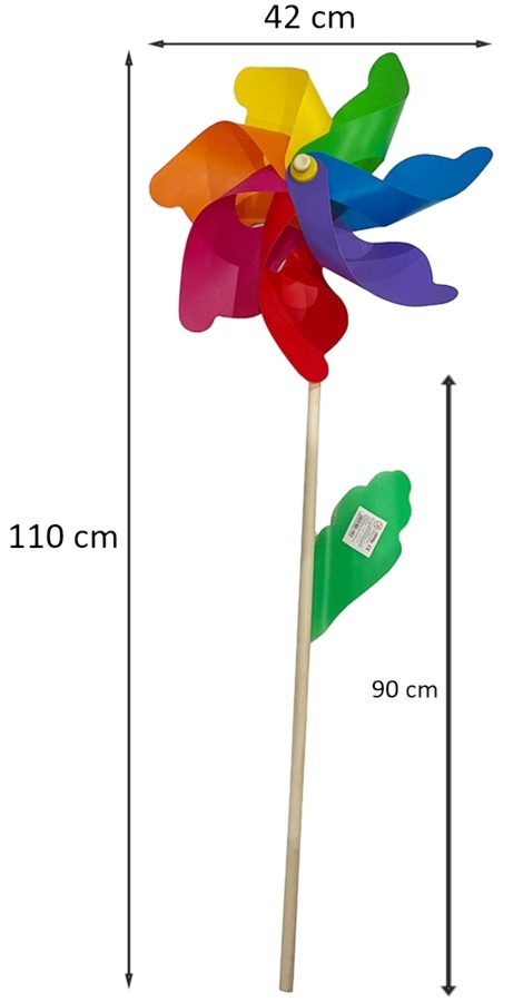 3153 Wielki 110 cm kolorowy drewniany wiatrak do ogrodu, na balkon 