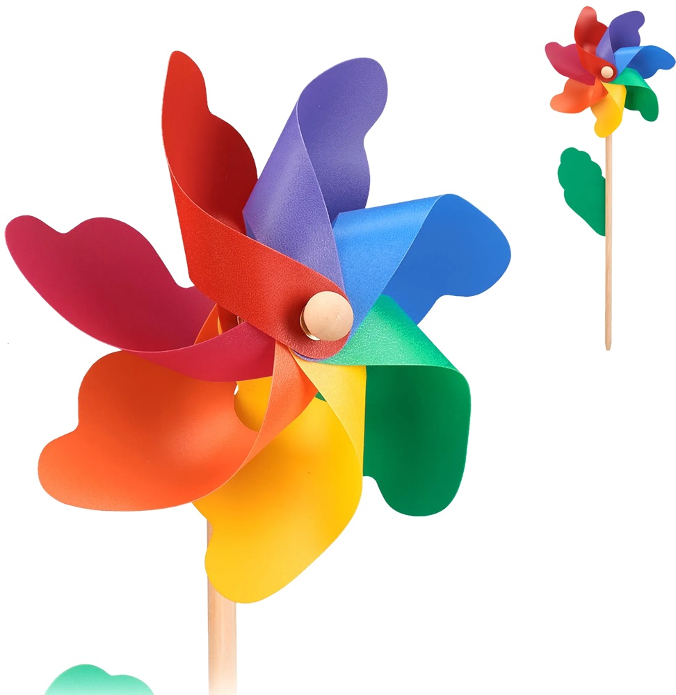 3153 Wielki 110 cm kolorowy drewniany wiatrak do ogrodu, na balkon 