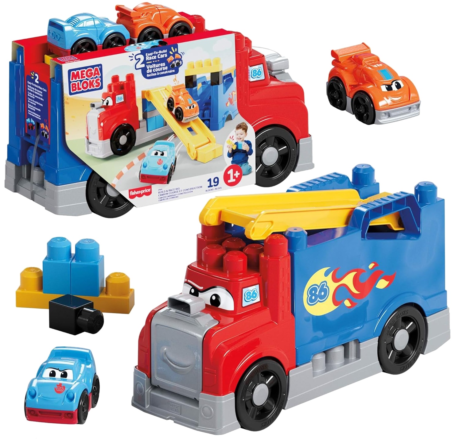 3977 Klocki Mega Bloks Ciężarówka „Buduj i ścigaj się” ciężarówka z torem + auta